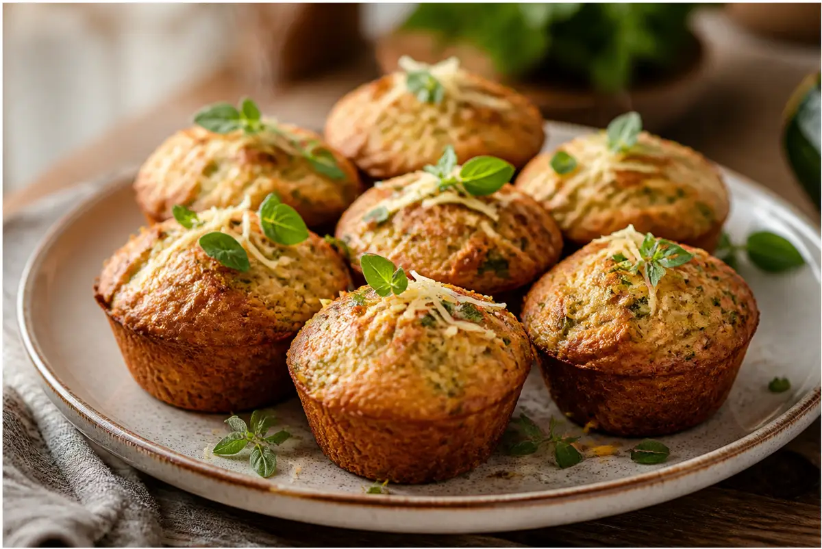 healthy zucchini muffins arranged on a cooling rack, golden, moist, and tender